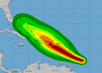 Impacto pronosticado de la tormenta tropical Dorian en las Antillas. Infografía: nhc.noaa.gov