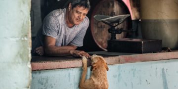 "Un momento tierno entre un bodeguero y un perro callejero". Centro Habana, La Habana. Foto: Emmy Park. Todos los derechos reservados.