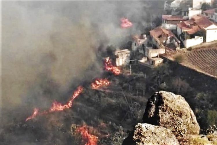 En esta foto difundida por el cabildo de Gran Canaria se ve un incendio cerca de unas casas en El Rincón, en la isla de España, el domingo 18 de agosto de 2019. Foto: Cabildo de Gran Canaria vía AP.