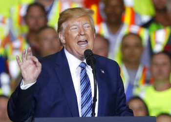 Donald Trump habla durante un acto en Monaca, Pensilvania, el 13 de agosto del 2019. Foto: Keith Srakocic / AP.