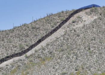 Sección del muro fronterizo que atraviesa el monumento nacional Organ Pipe el jueves 22 de agosto de 2019 en Lukeville, Arizona. Foto: Matt York/ AP.