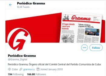 Captura de pantalla del perfil del diario Granma en Twitter.