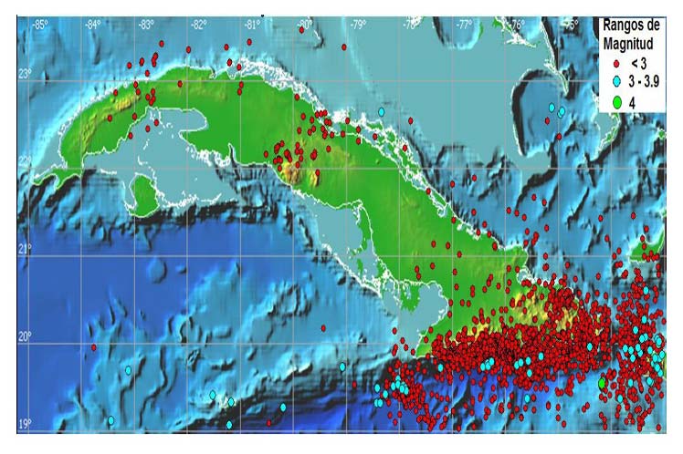 Mapa de la actividad sísmica durante 2019. Infografía: Prensa Latina.