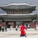 Una mujer con una mascarilla camina por delante del Palacio Gyeongbok, uno de los monumentos más conocidos de Corea del Sur, en Seúl, Corea del Sur, el 22 de febrero de 2020. Foto: Lee Jin-man / AP.