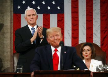 Trump, ofreció su discurso sobre el Estado de la Unión en un pleno del Congreso en la Cámara de Representantes, en Washington, el martes 4 de febrero de 2020. (Leah Millis/Pool via AP)