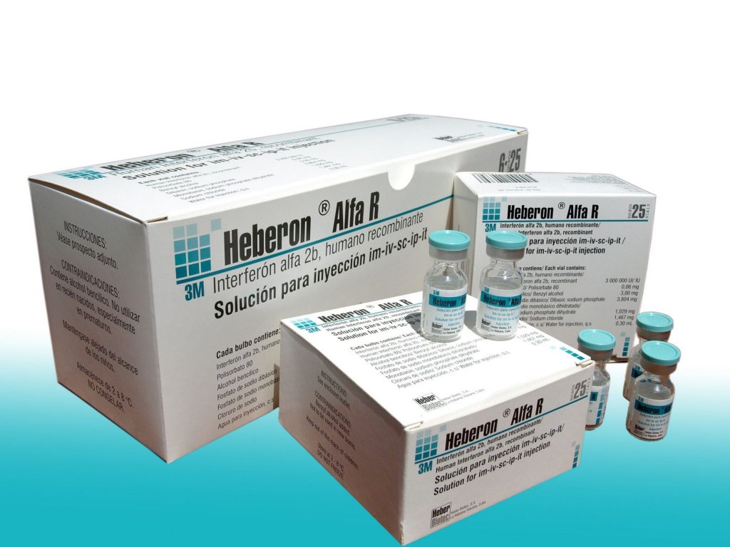 El antiviral Interferón alfa 2B recombinante, un producto líder de la biotecnología de Cuba. Foto: pinterest.com/cigbcuba/