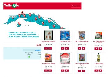 Captura de pantalla de archivo de la plataforma de comercio electrónico TuEnvío, de la corporación estatal cubana Cimex.