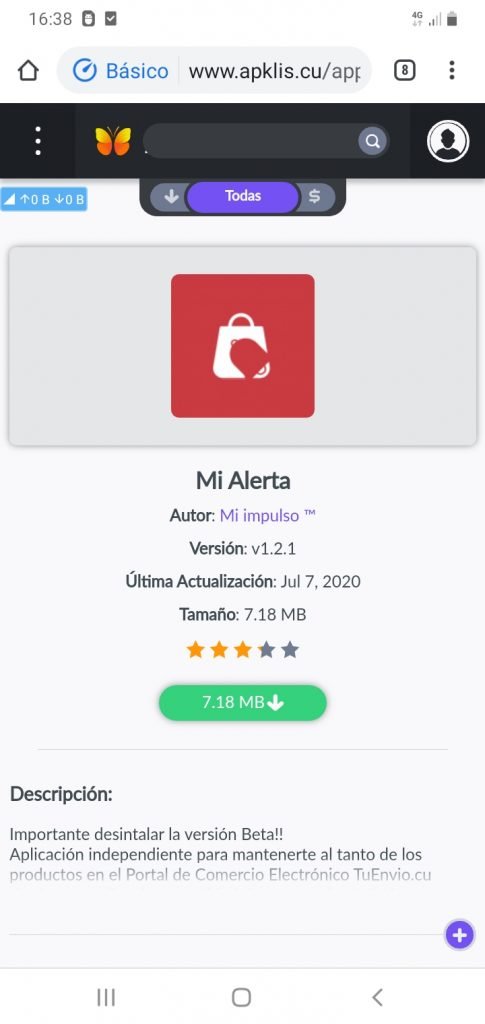 Captura de pantalla de la app Mi Alerta, en la plataforma Apkalis.