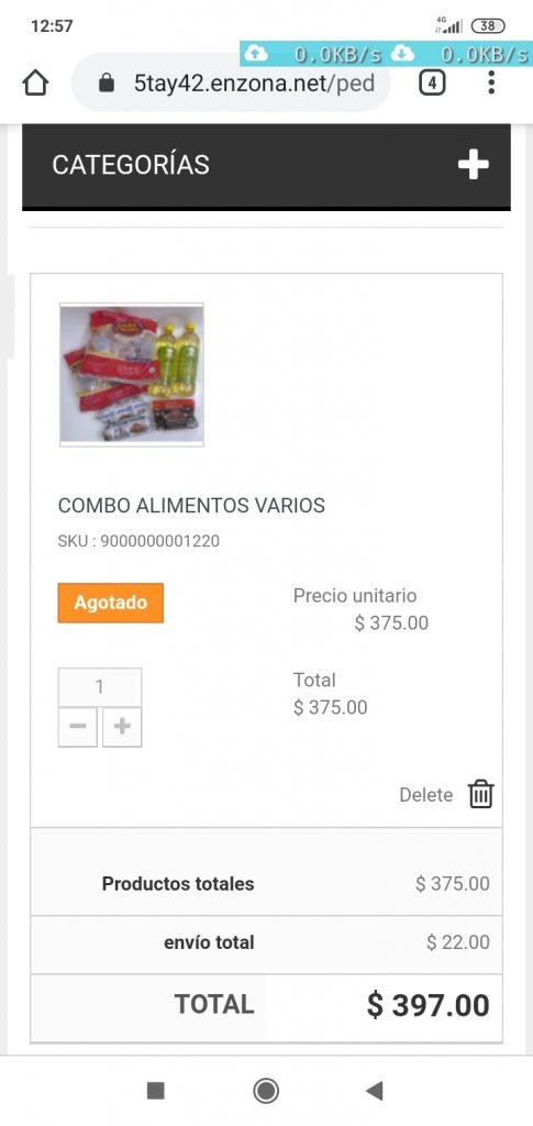 Captura de pantalla de tienda virtual cubana.