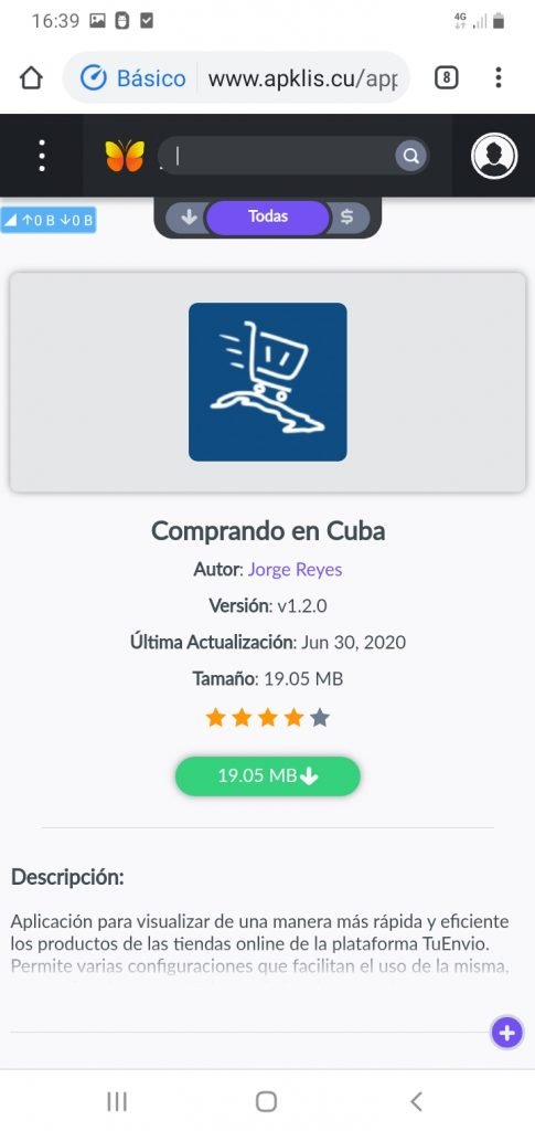 Captura de pantalla de la app Comprando en Cuba, en la plataforma Apkalis.