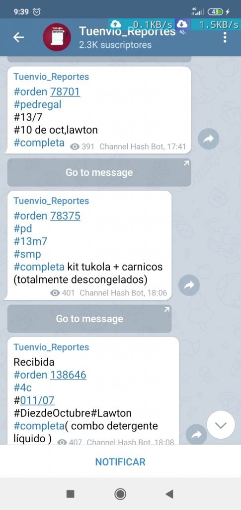 Captura de pantalla de canal de Telegram.