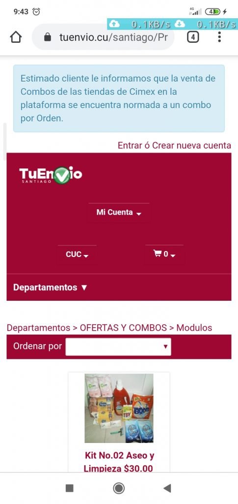Captura de pantalla de canal de tienda virtual cubana.