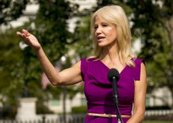 Kellyanne Conway, asesora del presidente Donald Trump, habla con la prensa el jueves 6 de agosto de 2020 en las afueras de la Casa Blanca. Foto: Andrew Harnik/AP.