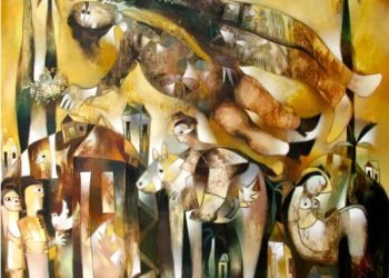 "Los guajiros se van al cielo", 2007. Acrílico sobre lienzo (200 x 150 cm)