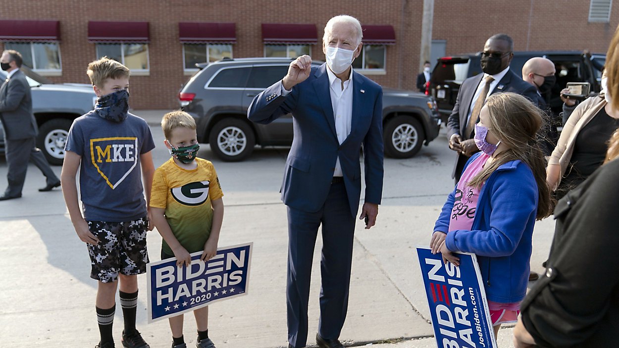 Biden in Wisconsin. Photo: Carolyn Kaster/AP.