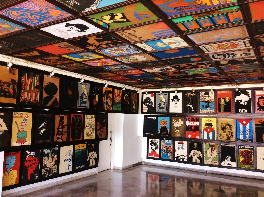 Interior of ICAIC, Exhibition of Cuban movie posters. Photo: Archive