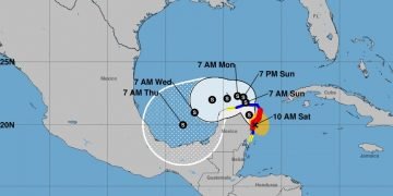 Cono de trayectoria de la tormenta tropical Ganma. Infografía: nhc.noaa.gov/Twitter.