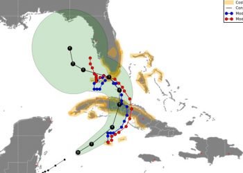 Cono de la posible trayectoria de la tormenta tropical Eta, según los pronósticos meteorológicos del sábado 7 de noviembre de 2020 a las 12:00 M (hora de Cuba). Infografía: ACN.