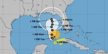 Cono de la posible trayectoria de tormenta tropical Eta, según los pronósticos meteorológicos del lunes 9 de noviembre de 2020 a las 4:00 PM (hora de Cuba). Infografía: nhc.noaa.gov