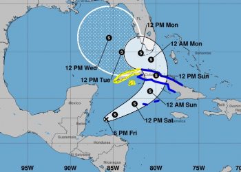 Cono de la posible trayectoria de depresión tropical Eta, según los pronósticos meteorológicos del viernes 6 de noviembre de 2020 a las 6:00 PM (hora de Cuba). Infografía: nhc.noaa.gov