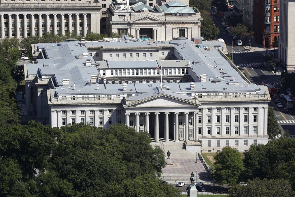 Esta fotografía del miércoles 18 de septiembre de 2019, muestra el edificio del Departamento del Tesoro en Washington. Foto: AP/Patrick Semansky/ Archivo.