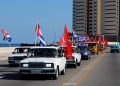 Caravana contra el embargo de Estados Unidos a Cuba, en La Habana, el 28 de marzo 2021. Foto: Ernesto Mastrascusa / EFE.