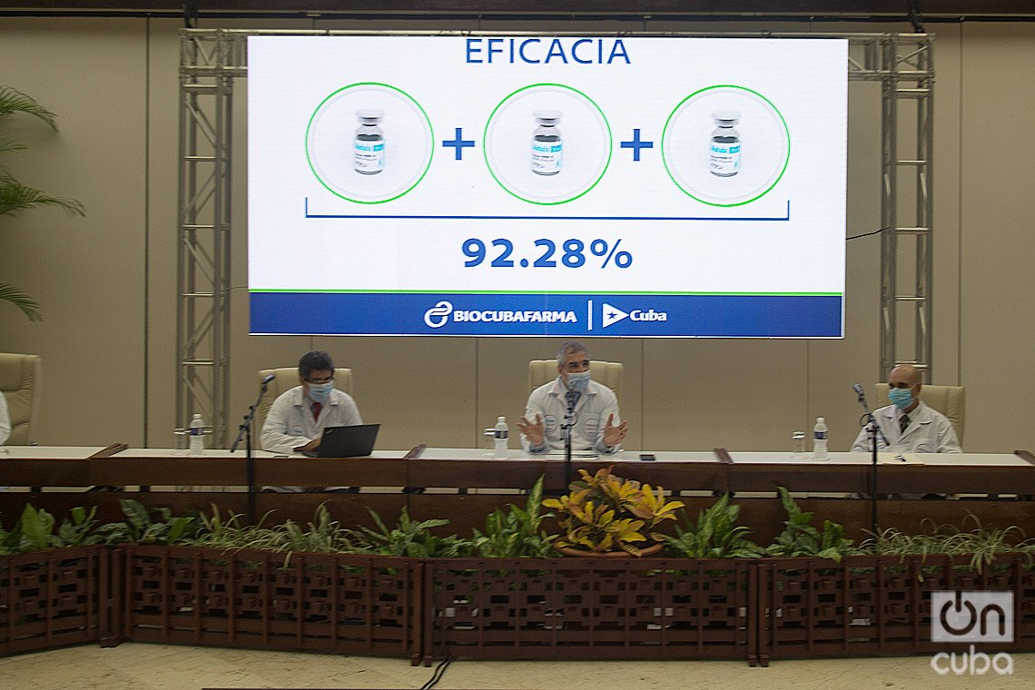 Press conference on the efficacy of the Cuban COVID-19 vaccine candidates, with scientists and executives of the state group BioCubaFarma, in Havana, on June 24, 2021. Photo: Otmaro Rodríguez.