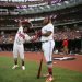 Ronald Acuña Jr. (izquierda) y Vladimir Guerrero Jr. son dos de los hijos de peloteros que triunfan ahora e Grandes Ligas. Foto: Rob Tringali/MLB Photos via Getty Images