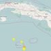 En rojo, localización del sismo ocurrido en la mañana del martes 29 de junio de 2021 en la provincia cubana de Artemisa. Imagen: reportó el Centro Nacional de Investigaciones Sismológicas de Cuba (Cenais).
