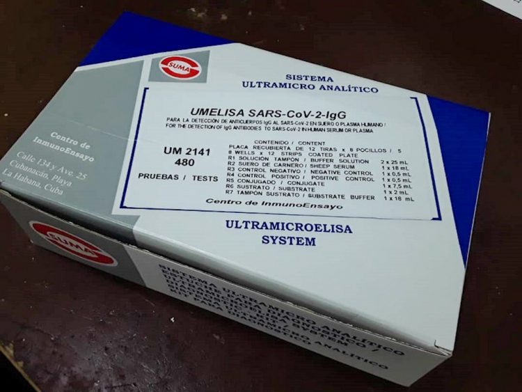 Estuche con los kits del test de antígenos cubano Umelisa SARS-CoV-2. Foto: radiorebelde.cu