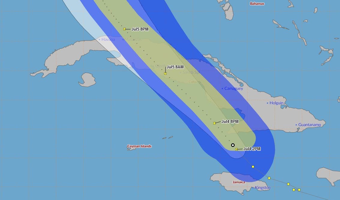 Barrido de los vientos de la tormenta tropical Elsa. Gráfico: INSMET / Cubadebate.