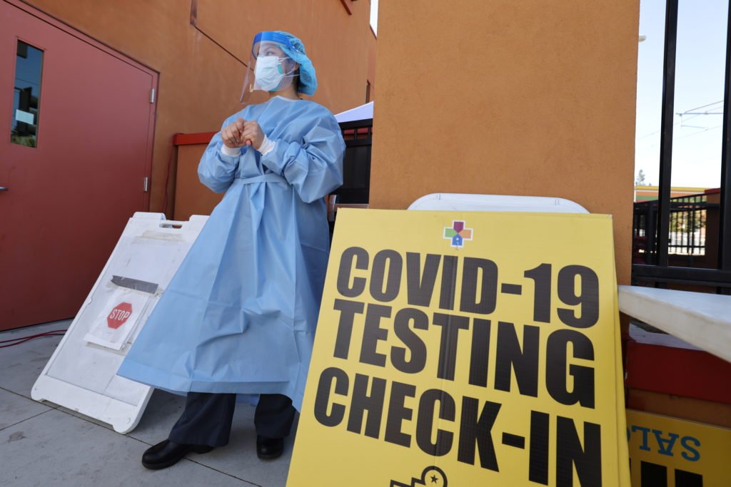 Testing center in Los Angeles, California. Photo: Lucy Nicholson/Reuters.
