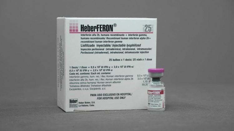El fármaco cubano HeberFERON, desarrollado por el Centro de Ingeniería Genética y Biotecnología (CIGB). Foto: CIGB / Archivo.