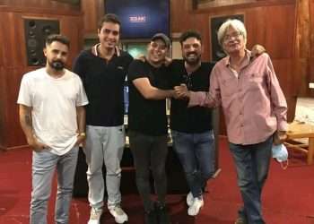 De izquierda a derecha: Oliver Valdés, Héctor Quintana, Yoyi Lagarza, Yandy Martínez y Enrique Carballea. Foto: Casa de las Américas/Facebook.