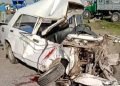 Auto involucrado en el accidente ocurrido en Jatibonico, en el centro de Cuba, este miércoles 18 de mayo de 2022. Foto: Perfil de Facebook del periódico Escambray.