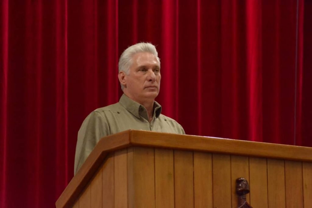 El presidente cubano Miguel Díaz-Canel, en el Encuentro Internacional de Solidaridad con Cuba, en La Habana, el 2 de mayo de 2022. Foto: @PresidenciaCuba / Twitter.