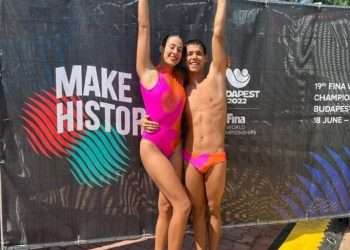 La pareja mixta cubana de natación artística integrada por Andy Manuel Ávila y Soila Carelys Valdés. Foto: Agencia Cubana de Noticias.