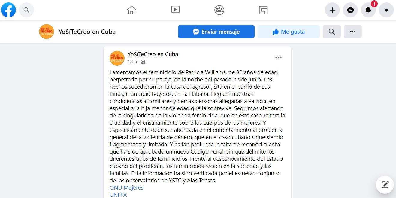 Captura de pantalla de post en Facebook de la plataforma YoSíTeCreo en Cuba.