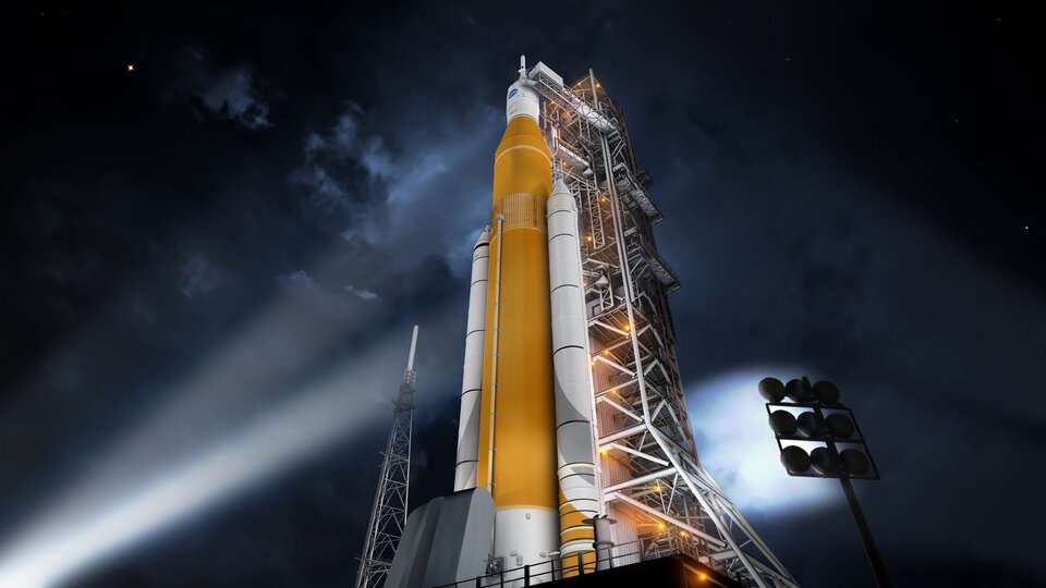 The Artemis I space mission rocket lifts off