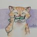 Ilustración de gato cepillándose los dientes. Salud de mascotas.