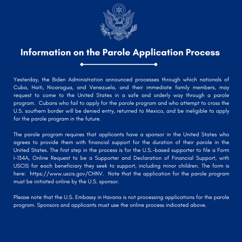 Embassy of the United States in Cuba clarifies that it does not process applications for a new program