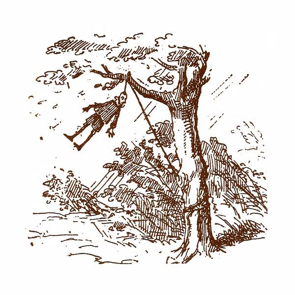 Hanged Pinocchio, illustration by Enrico Mazzanti (1883).