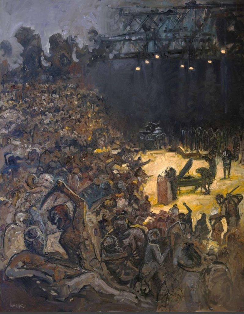 “El concierto”, 2021. Óleo sobre lienzo, 135 x 110 cm.
