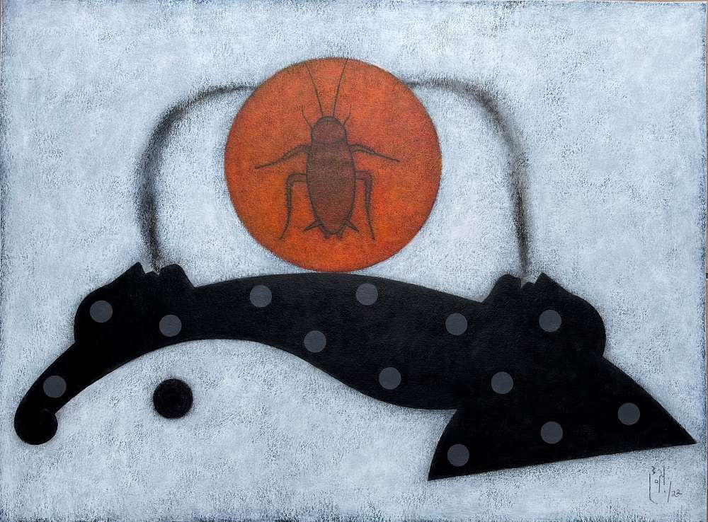 Negra leche del alba ( Homenaje a Paul Celan), 2022. Acrílico sobre cartulina, 45 x 61 cm.
