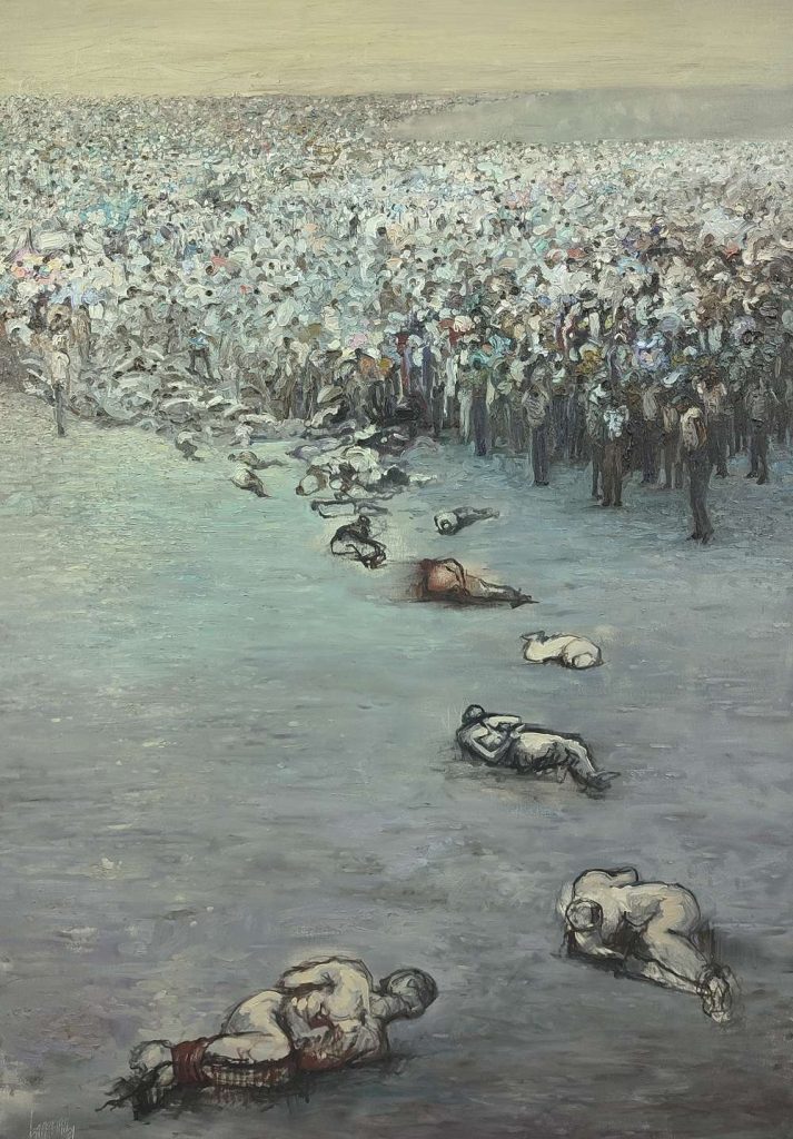 “El desfile”, 2022. Óleo sobre lienzo, 128 x 85 cm.
