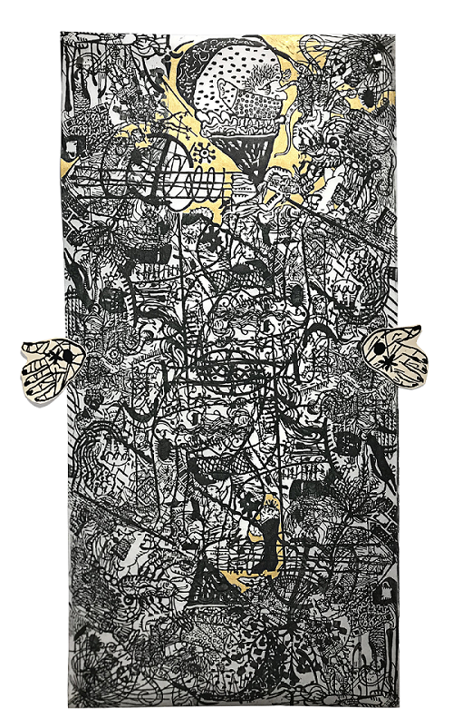 7Ángel Ramírez. “Qué pasó en Tejadillo”, 2022. Xilografía manipulada, 105 x 65 cm.

