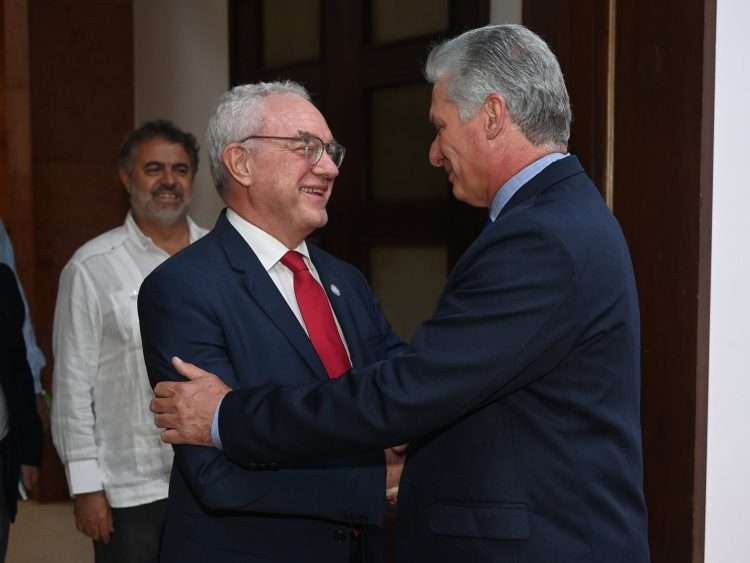 Díaz-Canel se reunió en La Habana con el subdirector general de la FAO, Mario Lubetkin. Foto: Estudios Revolución.