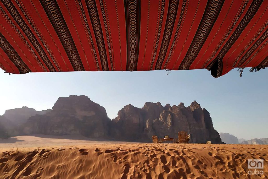 This is what Wadi Rum looked like at sunset seen from my tent.  Photo: Alejandro Ernesto.