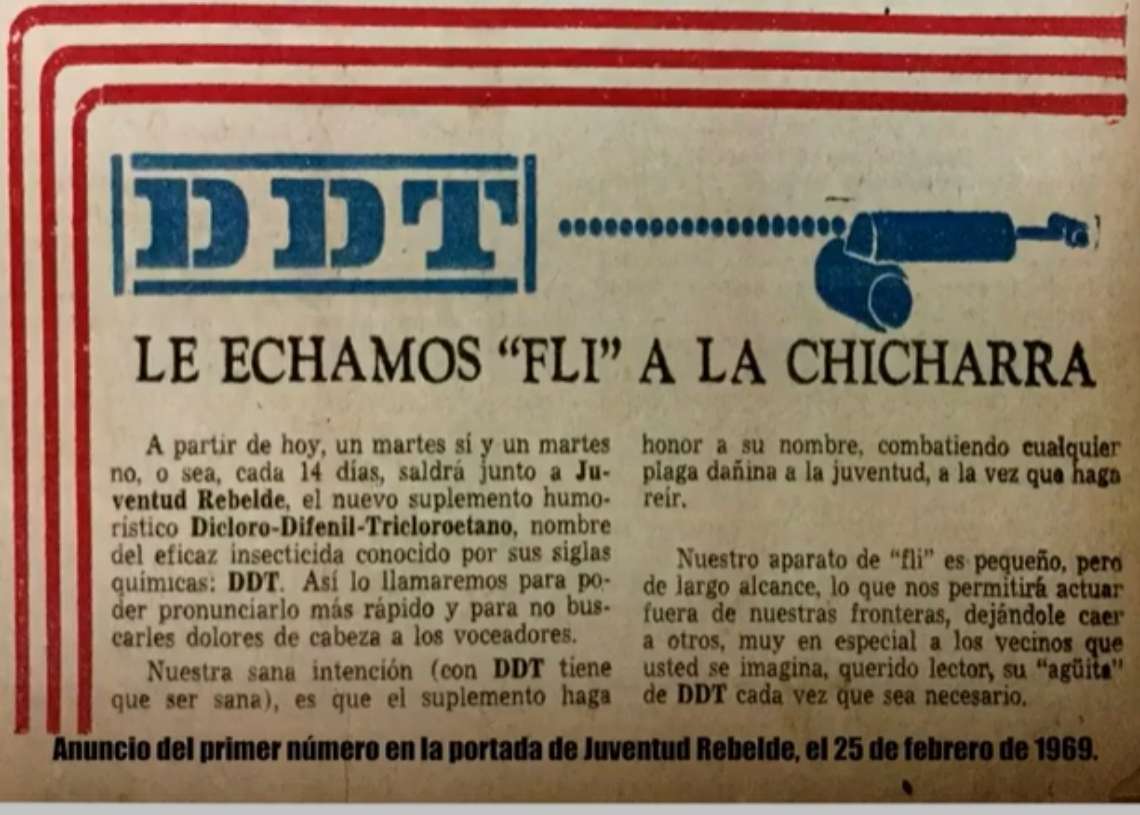 La nota de anuncio del primer número del DDT en febrero de 1969.