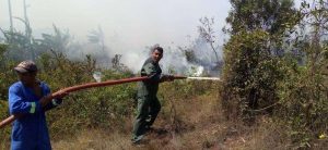 Bomberos combaten un incendio forestal en Moa, Holguín. Foto: Camilo Velazco / Facebook.